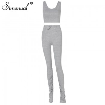 Simenual Tank Top And Stacked Pants 2 Piece Set Women Casual Sportswear Sleeveless Tracksuits Fashion Workout Grey Matching Sets